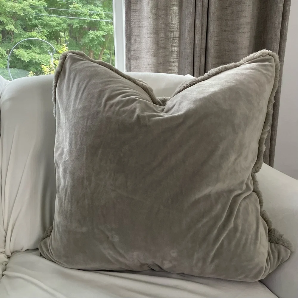 Pottery Barn Faux Fur Ruched Down Filled Pillow & Cover Gray 26x26